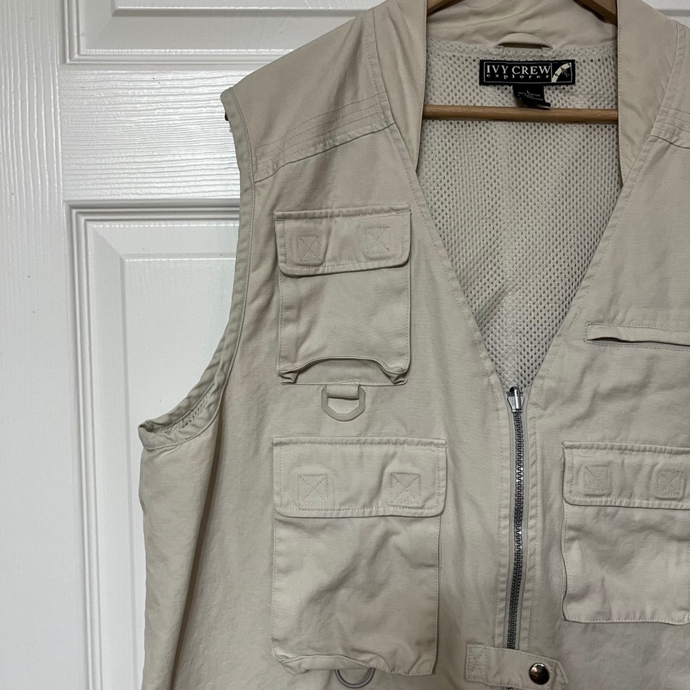 IVY CREW EXPLORER Mens Vest Beige Tan Size‎ L Utility Pockets Fishing Hiking - Picture 5 of 9